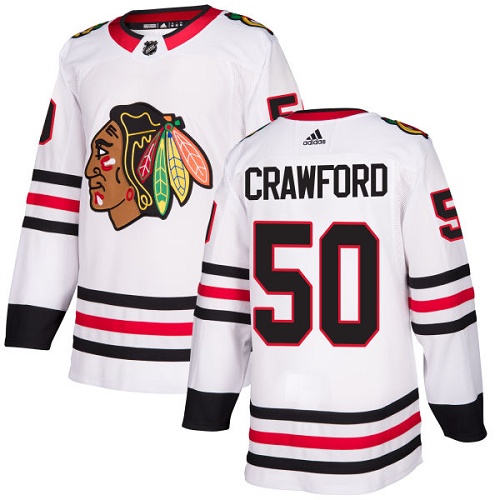 Adidas Blackhawks #50 Corey Crawford White Road Authentic Stitched NHL Jersey